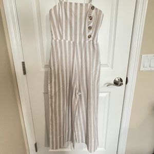 Japna Striped Jumpsuit Tan and White size M